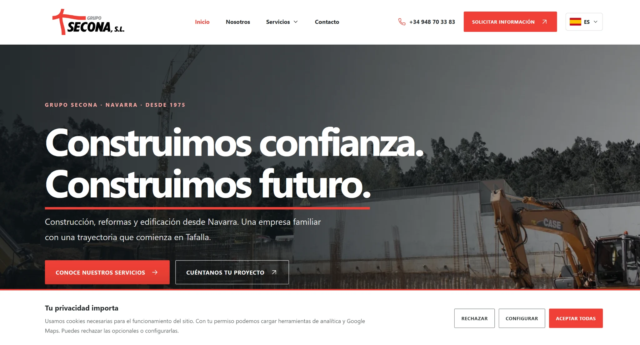 Captura del hero web de Grupo Secona