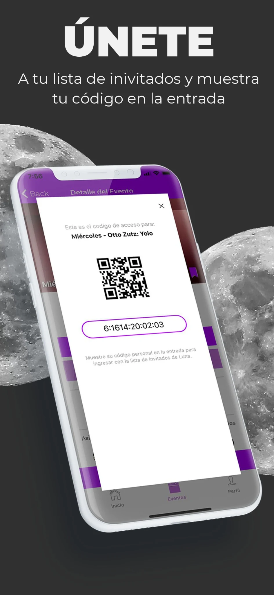 Creatividad vertical de Luna con código QR de acceso